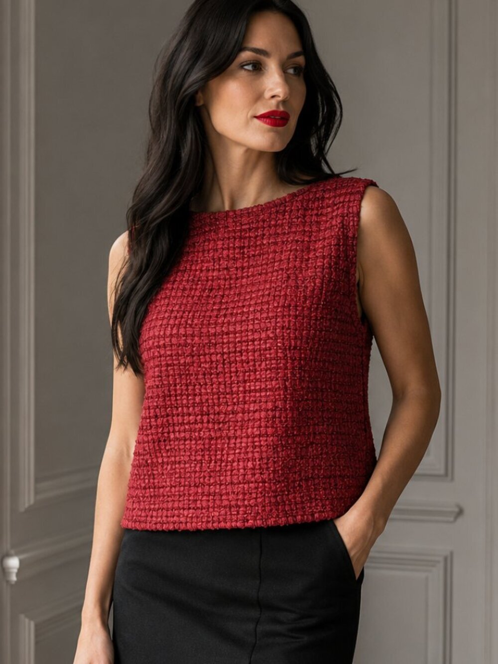 Pleat Pleat Raphael Size medium Tank Top Red Sleeveless Blouse